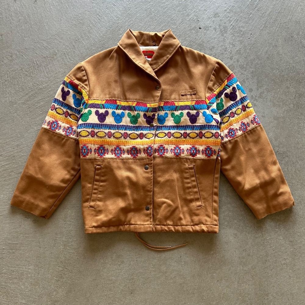 Vintage 80s Coro Canvas Jacket Size Small Tan Disney Mickey Mouse Southwestern